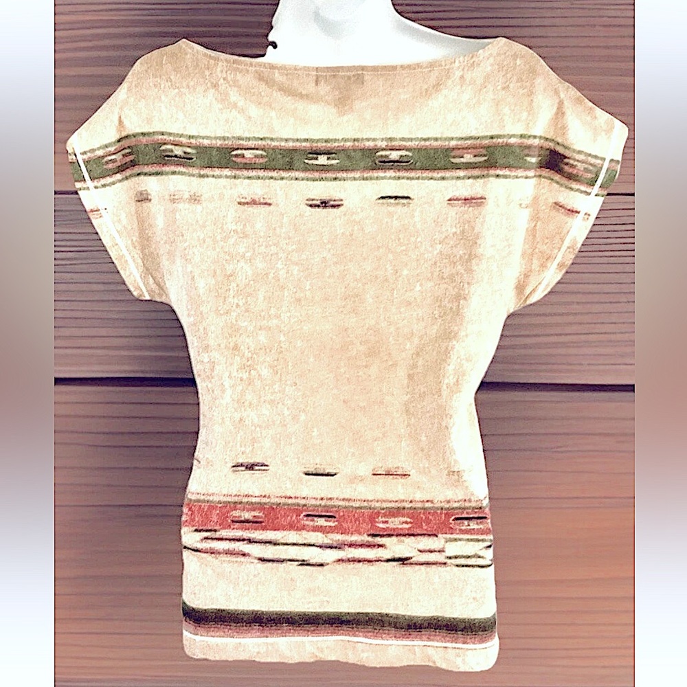 π₯LAUREN JEANS COπ₯ AZTEC DOLMAN CAP SLEEVE BOAT-NECK SLIM COTTON T-SHIRT TOP NWOT - Picture 5 of 13